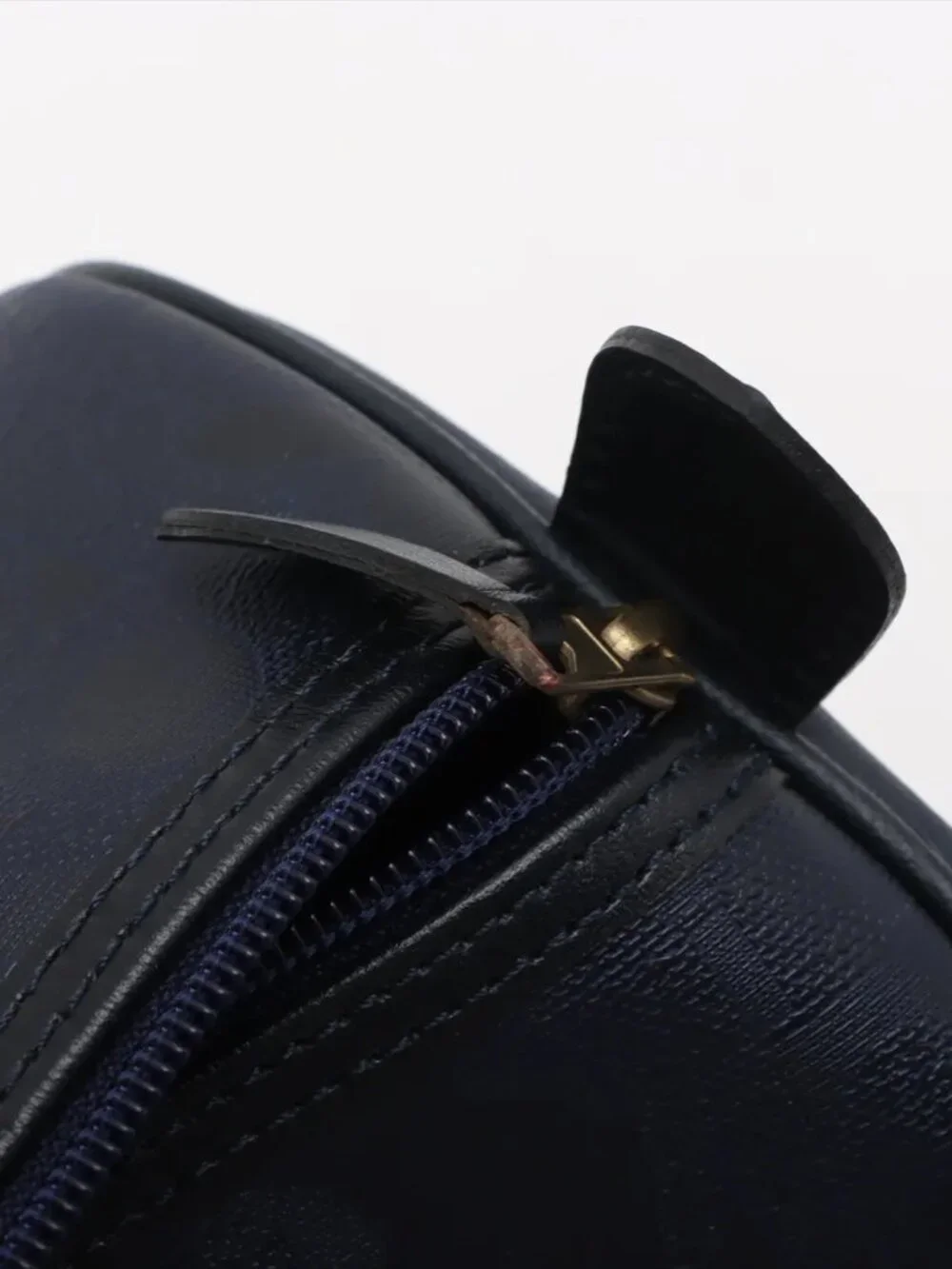 Rare Vintage Dior Navy Blue Leather Top-Handle Bag with Gold Accent